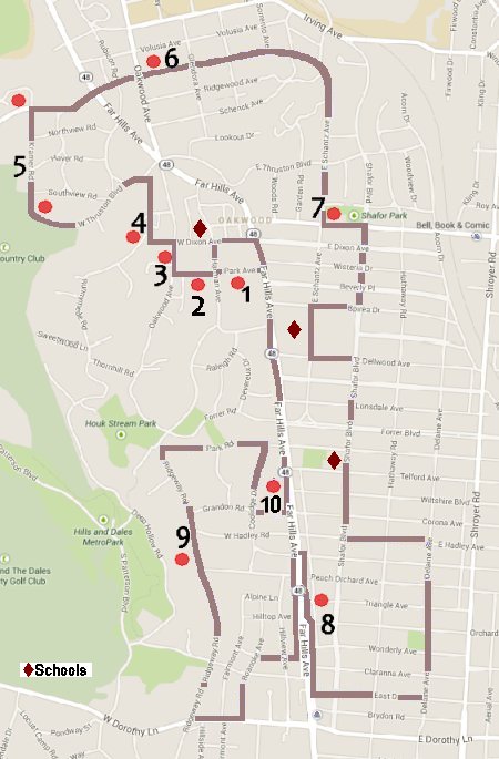 Map of Oakwood with path